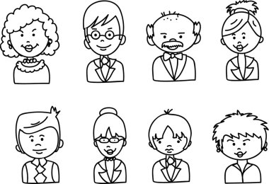 kadın ve erkek yüzler, vector Icon set