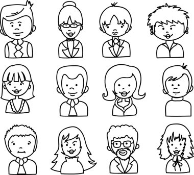 kadın ve erkek yüzler, vector Icon set