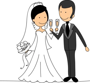 Düğün resim, gelin ve damat aşk, vektör