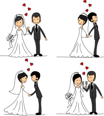 Düğün resimleri, gelin ve damat aşk, vektör kümesi