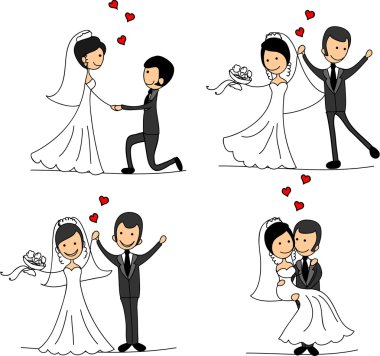 Düğün resimleri, gelin ve damat aşk, vektör kümesi