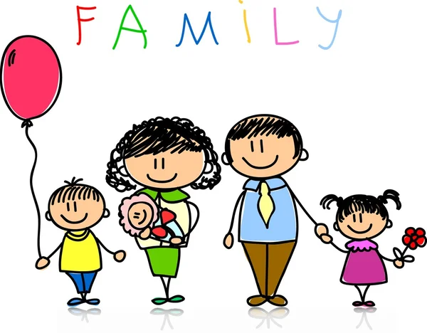 Familia feliz cogida de la mano y sonriendo — Vector de stock