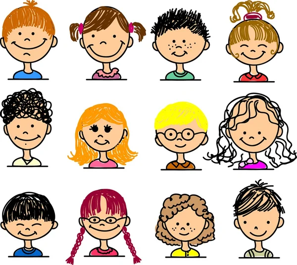 Cute smiling faces of — Stock Vector