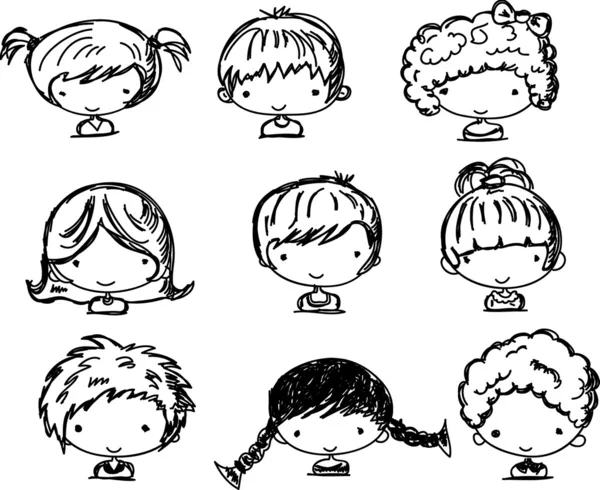 Caras de dibujos animados de niños — Vector de stock