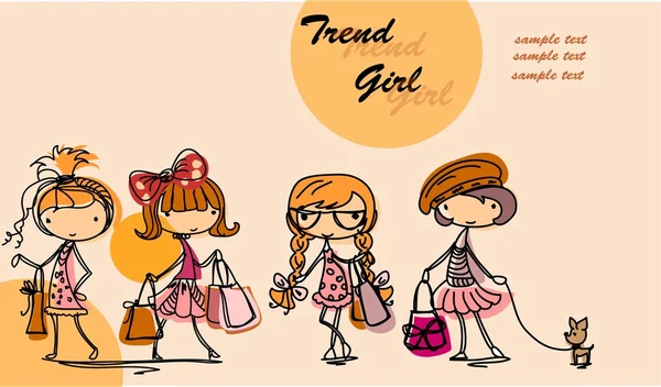 Desenhos animados bonito menina fashionista —  Vetores de Stock