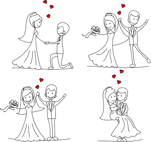 Conjunto de fotos de boda, novia y novio en el amor, el vector — Archivo Imágenes Vectoriales