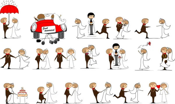 Набір весільних картин, кохання нареченого і нареченого, вектор — стоковий вектор
