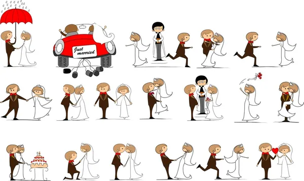 Set of wedding pictures, bride and groom in love, the vector — Stock Vector