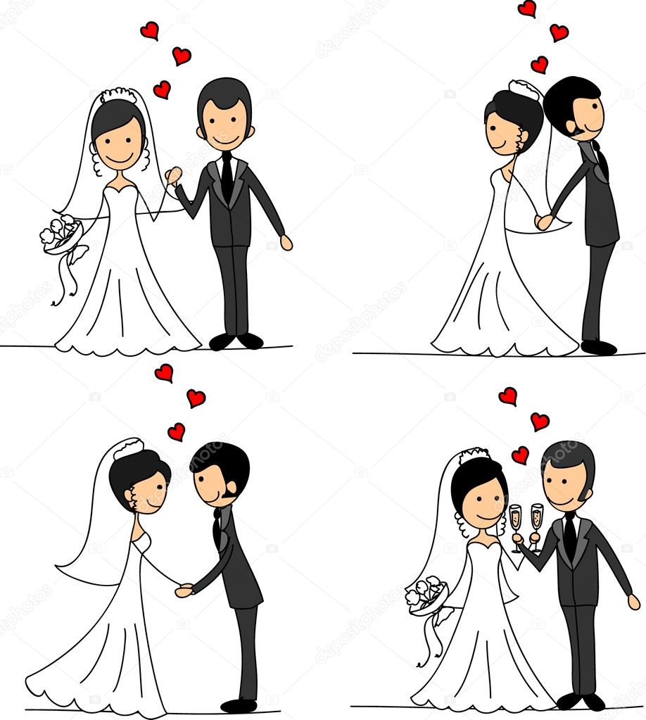 Set of wedding pictures, bride and groom in love, the vector