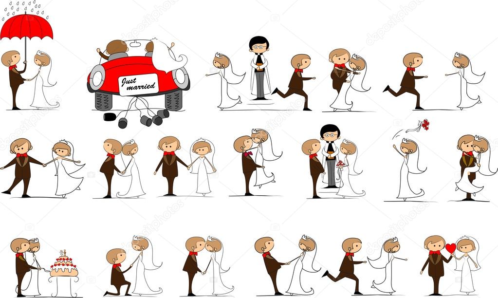 Set of wedding pictures, bride and groom in love, the vector