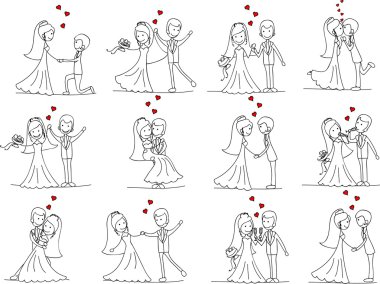 Set of wedding pictures, bride and groom in love, the vector clipart