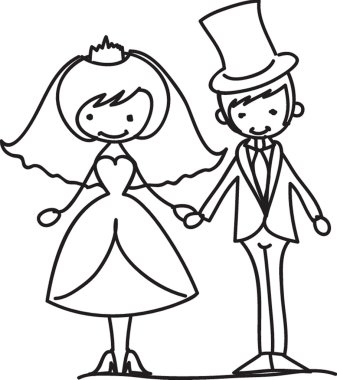 Düğün karikatür gelin ve damat