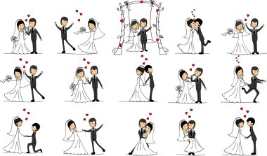 Set of wedding pictures, bride and groom in love, the vector clipart