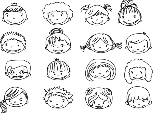 Cute smiling faces of — Stock Vector