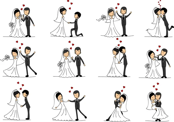 Conjunto de fotos de boda, novia y novio en el amor, el vector — Vector de stock