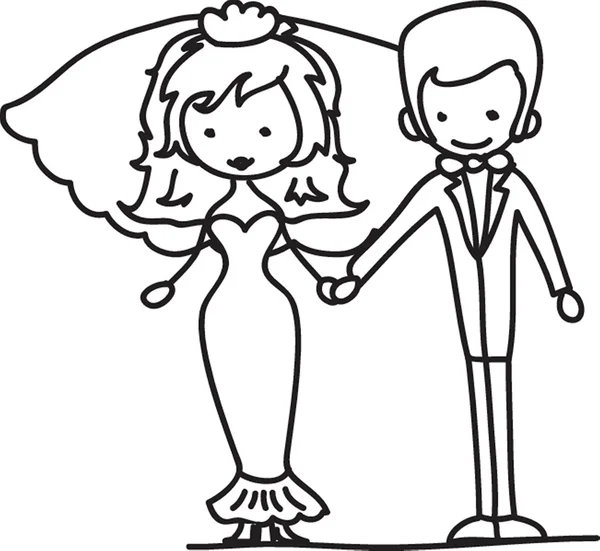 Düğün karikatür gelin ve damat — Stok Vektör