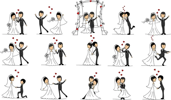 Conjunto de fotos de boda, novia y novio en el amor, el vector — Vector de stock