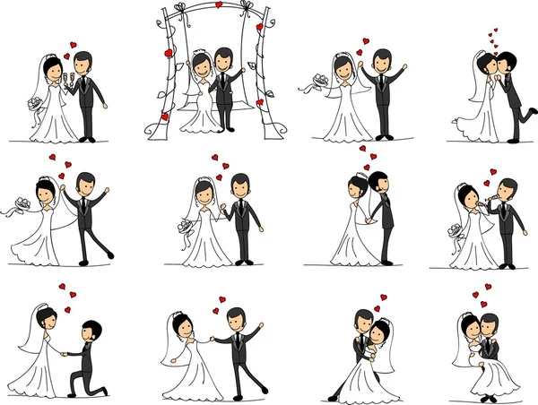 Set foto pernikahan, pengantin pria dan wanita jatuh cinta, vektor Stok Ilustrasi Bebas Royalti