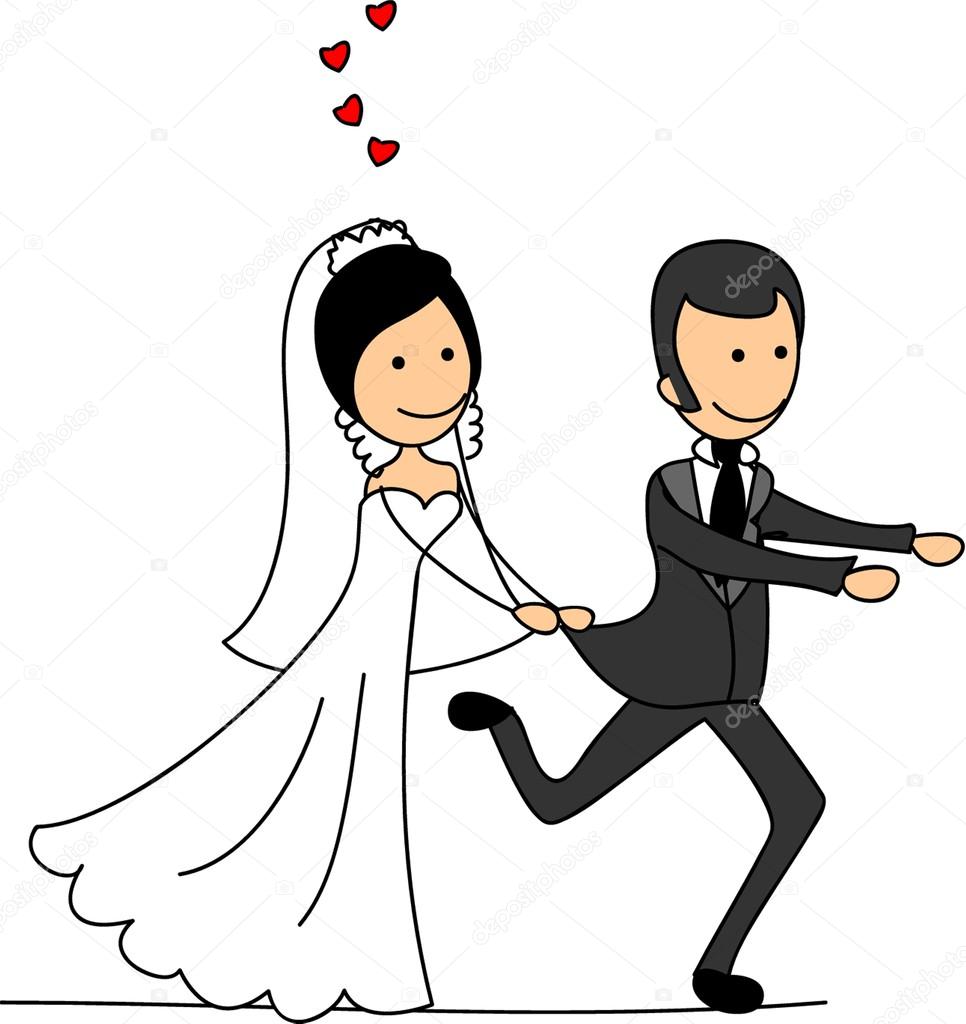 Wedding cartoon bride and groom