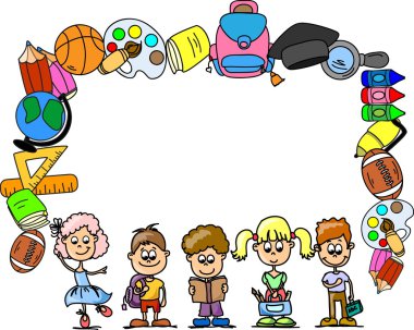 şirin bilirler ve kız öğrenciler, okul öğeleri