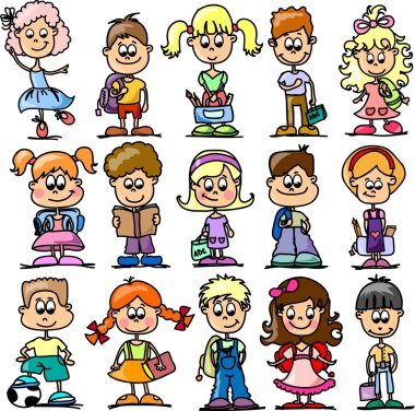 şirin bilirler ve kız öğrenciler, okul öğeleri