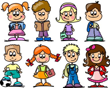 şirin bilirler ve kız öğrenciler, okul öğeleri