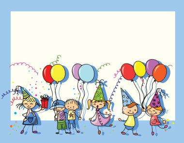 Balonlar, tebrik kartı, vektör çocuk tutun