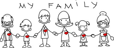 Elele ve gülümseyerek mutlu bir aile