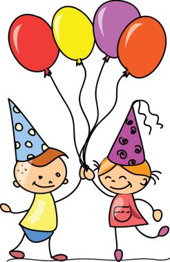 Balonlar, tebrik kartı, vektör çocuk tutun