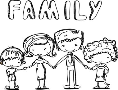 Elele ve gülümseyerek mutlu bir aile