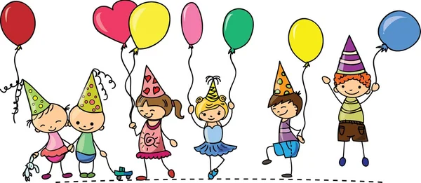 Barn hålla ballonger, gratulationskort, vektor — Stock vektor