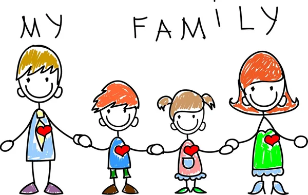 手牵着手和微笑的幸福家庭 — 图库矢量图片