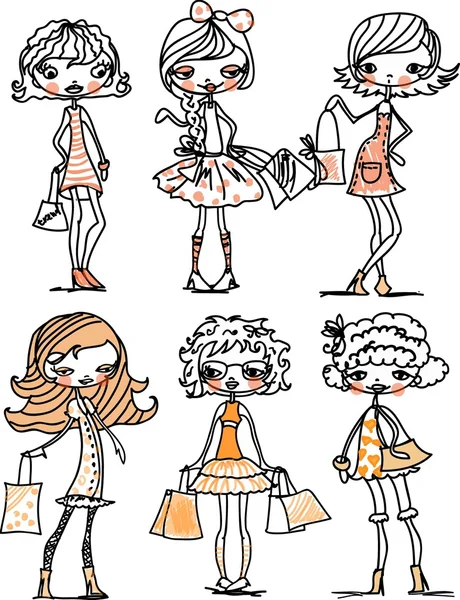 Dibujos animados linda chica fashionista — Archivo Imágenes Vectoriales