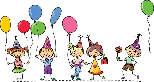 Děti držet balóny, blahopřání, vektor — Stockový vektor