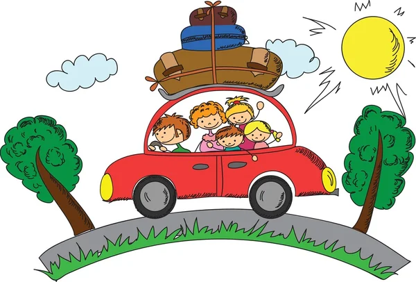 Familia feliz va de vacaciones en coche — Archivo Imágenes Vectoriales