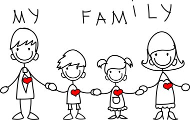Elele ve gülümseyerek mutlu bir aile