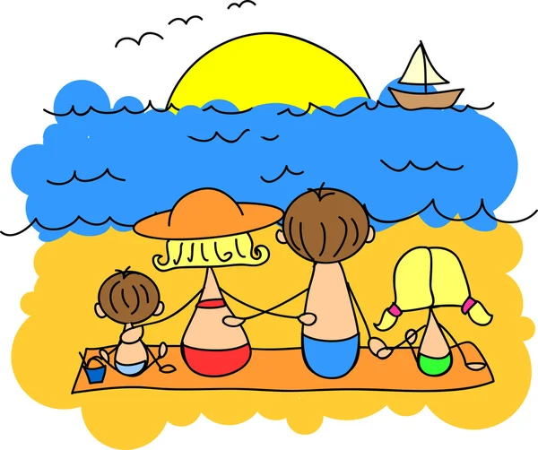 Children's drawing families from the sea, the vector — Stock Vector