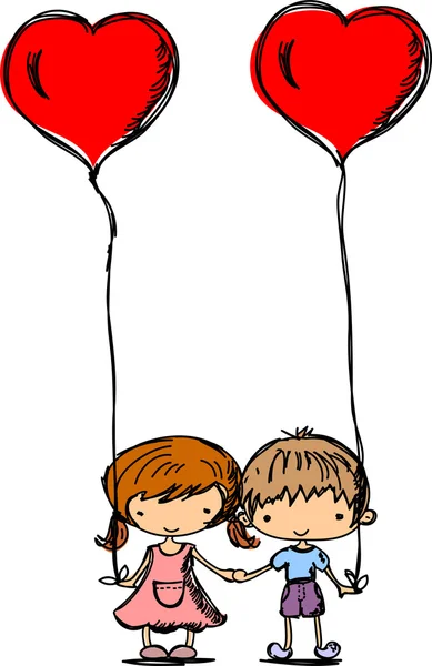 Діти тримають кульки у формі серця — стоковий вектор