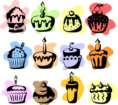 Set 12 vektör cupcakes