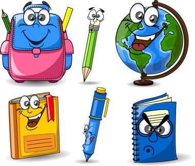 karikatür okul çantaları, kalem, kitap, defter, kalem, Küre