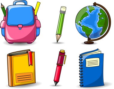 karikatür okul çantaları, kalem, kitap, defter, kalem, Küre