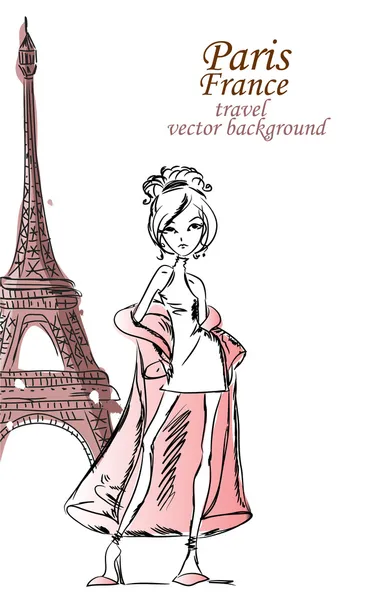 Fashion Cartoon Girl călătorește în lume, fundal vectorial — Vector de stoc