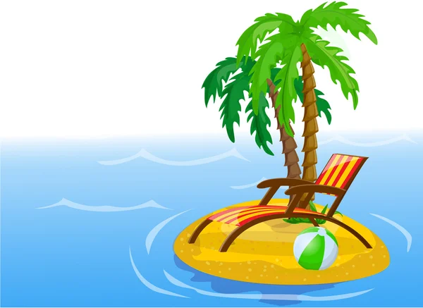 Traveling background with palm trees, sun bed, bucket — Stock Vector