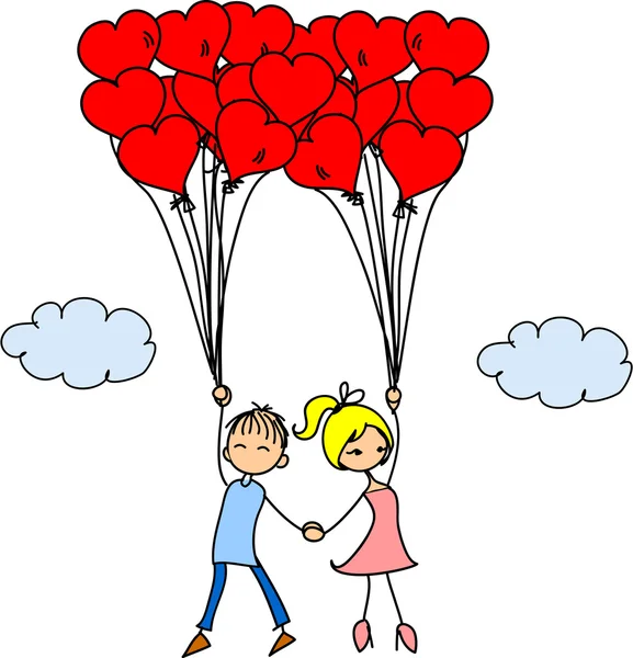 Valentine Doodle Junge und Mädchen, Vektor — Stockvektor