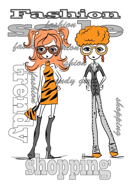 Cartoon fashionable girls — Stock Vector