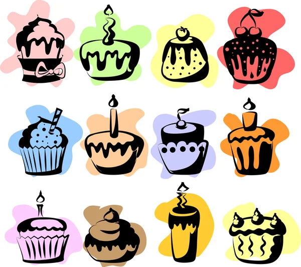 Set of 12 vector cupcakes — Stock Vector