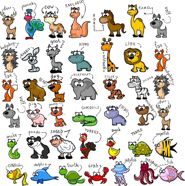 Gran conjunto de animales de dibujos animados — Vector de stock