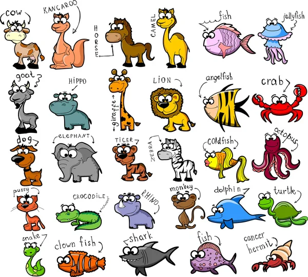 Grande serie di animali dei cartoni animati — Vettoriale Stock