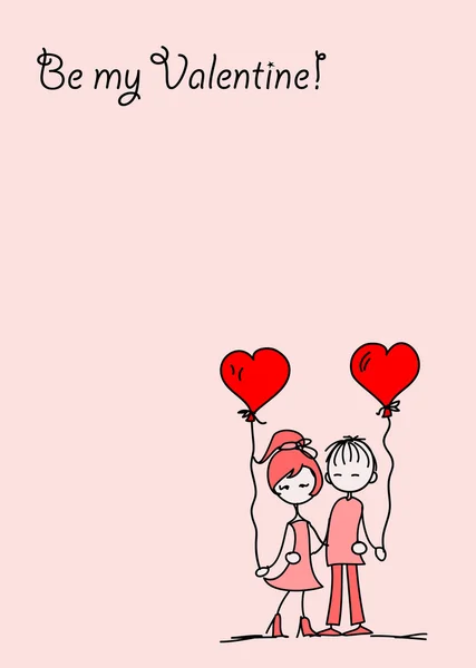 Valentine doodle garçon et fille, fond, carte — Image vectorielle