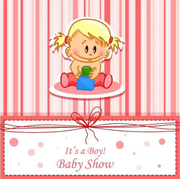 Aankondiging kaart met babymeisje, vector achtergrond — Stockvector